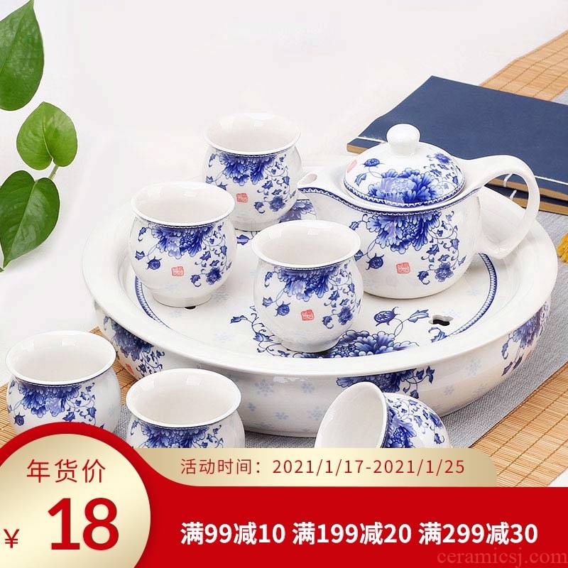 Jingdezhen ceramic tea set double anti hot large capacity personal special cup blue suit household kung fu tea cups