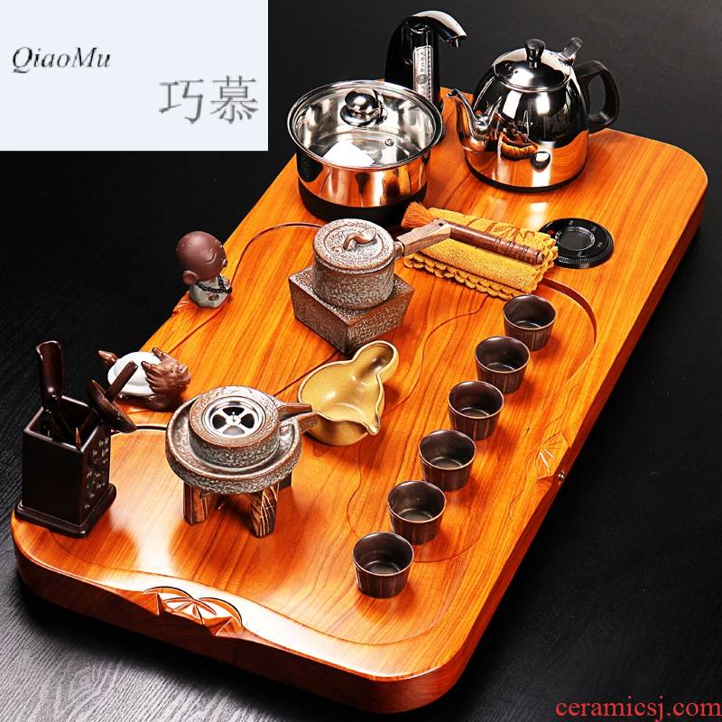 Qiao mu whole spend pear wood tea tray was violet arenaceous coarse pottery kung fu tea set four unity induction cooker tea tea