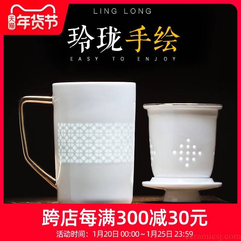 Jingdezhen ceramic see colour and exquisite hand - made filtration separation cups with cover the tea cups of tea keller