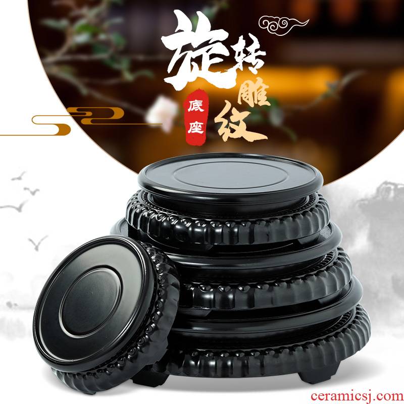 Round wooden base teapot tank stone Buddha vase flowerpot base stone base solid wood brackets furnishing articles