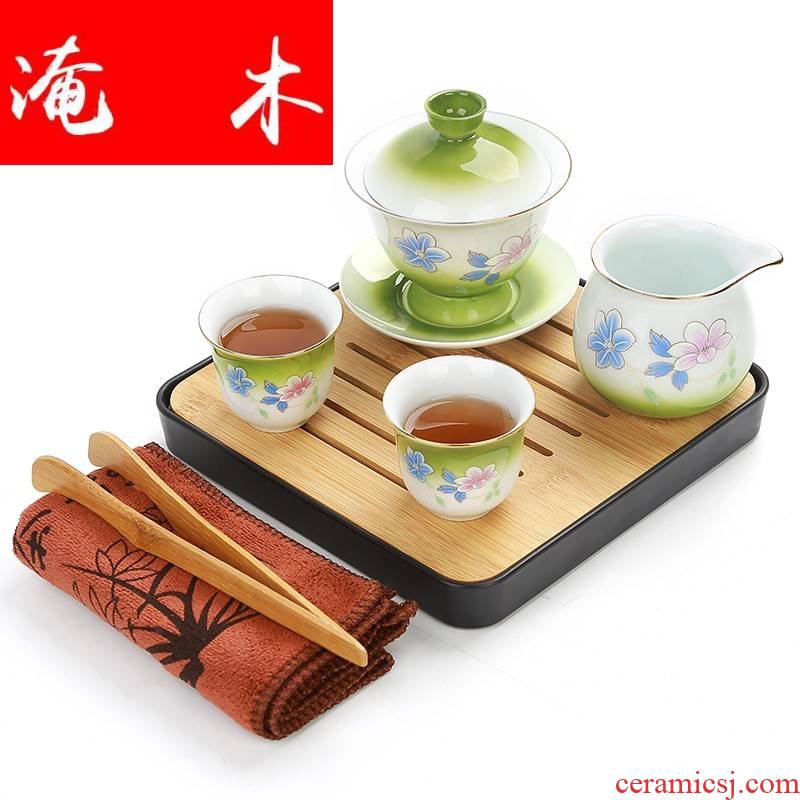 Submerged wood see colour ceramic tureen manual spray three large cup tea bowl to bowl of kung fu tea set home outfit