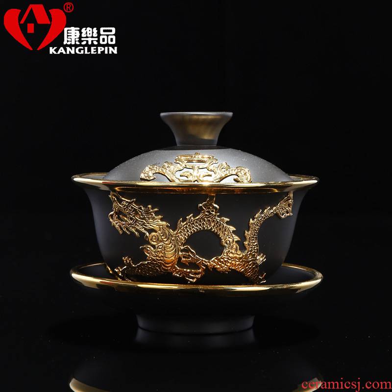 Recreational product set Jin Sancai tureen large cups yixing purple sand thickening retro ceramic household mercifully kung fu tea set