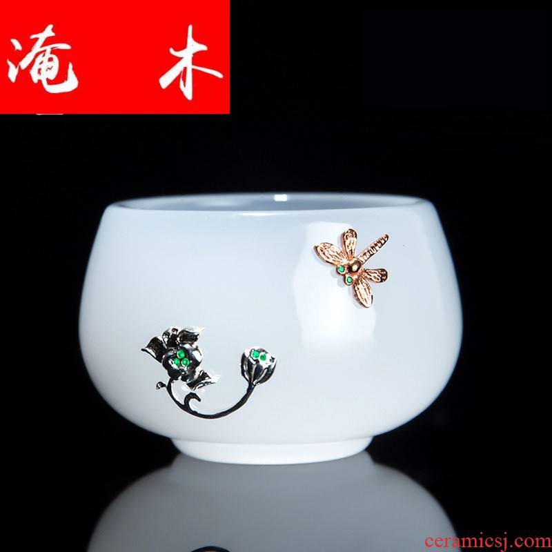 Submerged wood what gift silver inlaid with jade porcelain cups white porcelain glaze is large sample tea cup master single CPU kung fu tea set