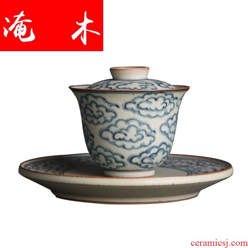 Flooded wood jingdezhen ceramic tureen pure manual blue - and - white tureen xiangyun cup cup kung fu tea set