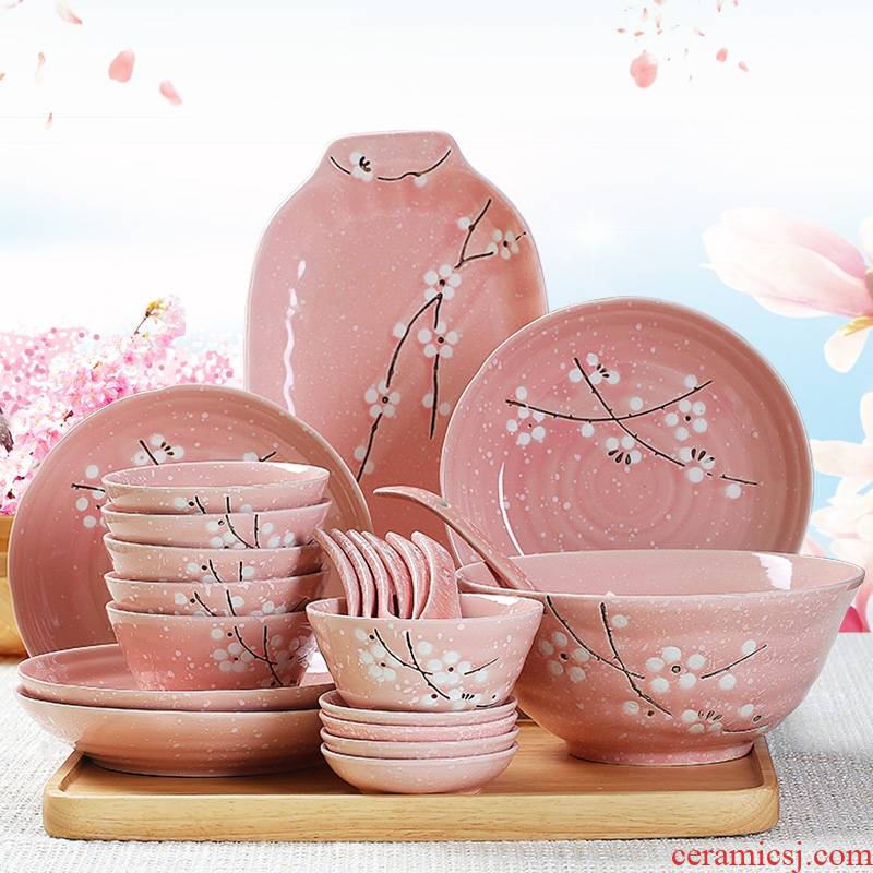 Qiao mu dishes suit 2 household utensils jingdezhen ceramic bowl plate combination Japanese contracted 4/6 people eating the food