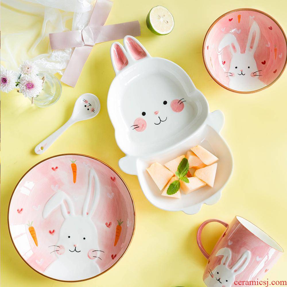 The ceramic kitchen lovely animals to eat their jobs baby tableware cartoon breakfast dishes children spoon in infants