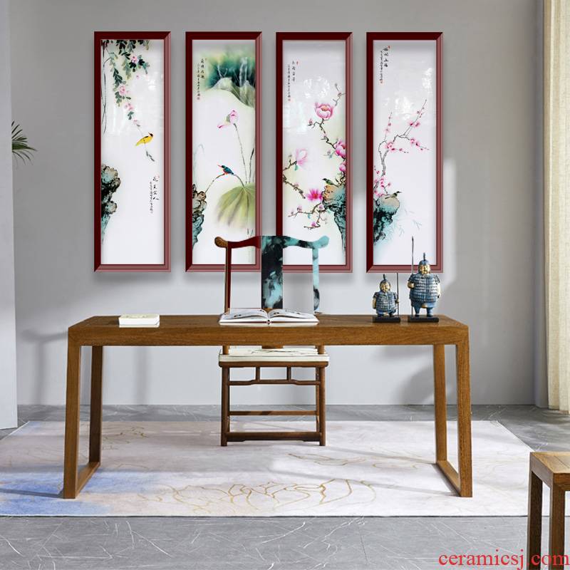 Jingdezhen ceramics hand - made porcelain plate painting birds and flowers, sitting room background wall adornment bedroom study four screen to hang a picture
