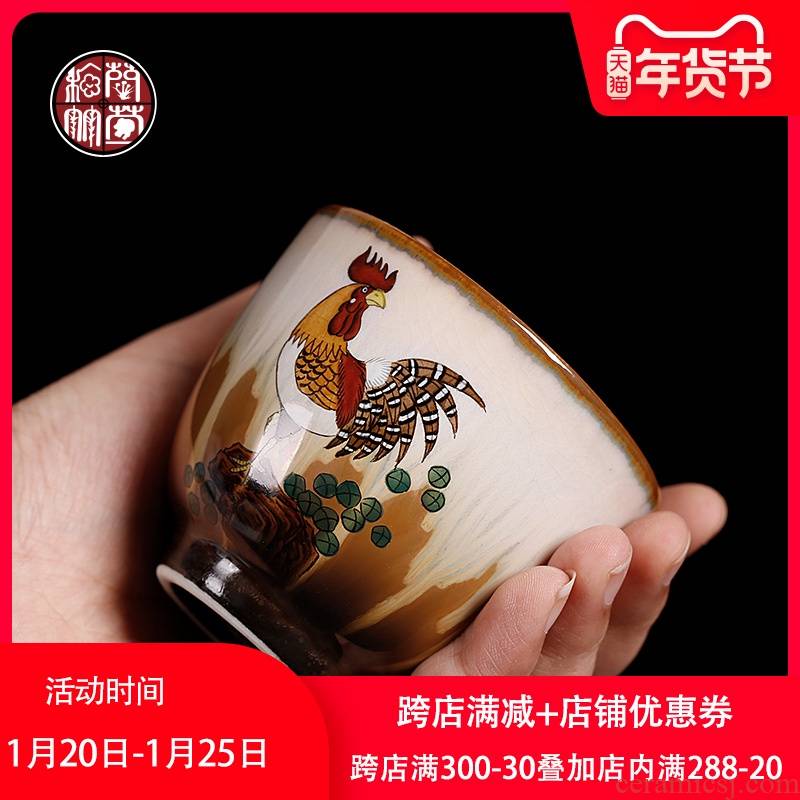 By patterns up jingdezhen hand - made prosperous cup pure manual master cup single CPU move rooster cup
