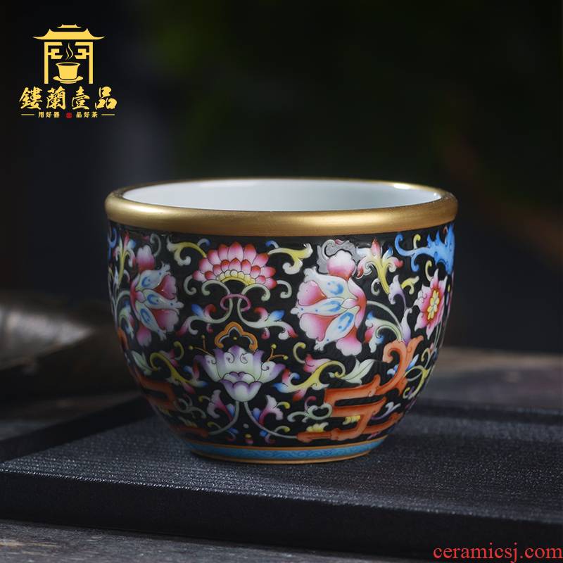Jingdezhen ceramic hand - made all black enamel bound branch flowers masters cup home kunfu tea, tea cup single CPU