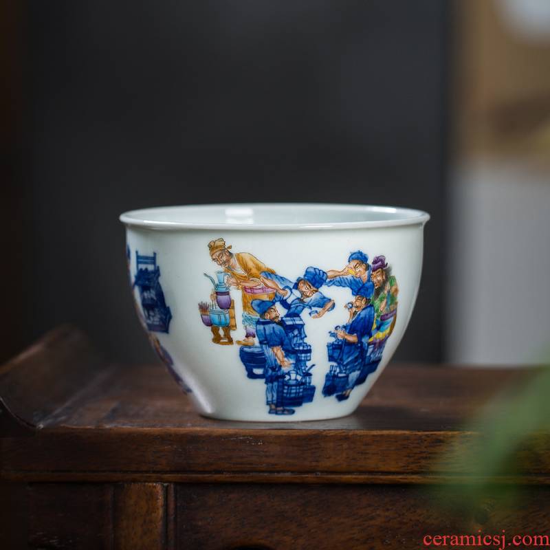 The Owl up jingdezhen blue and white color bucket high - grade tea cup sample tea cup cylinder archaize character kung fu tea cups