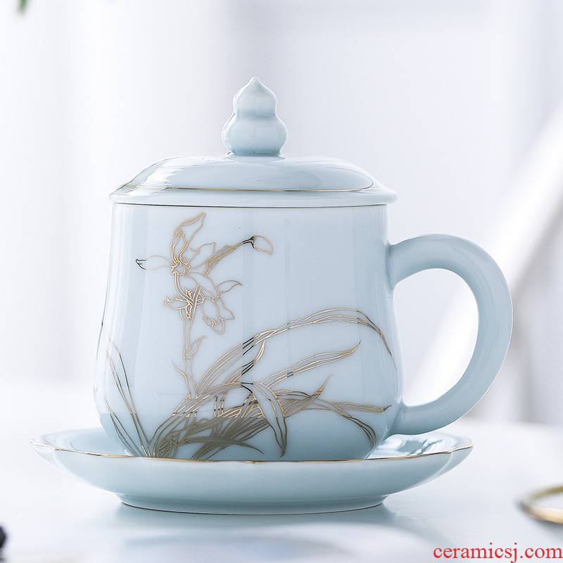 Jingdezhen ceramic cups with cover household glass office make tea cup with personal huai cup cup dish
