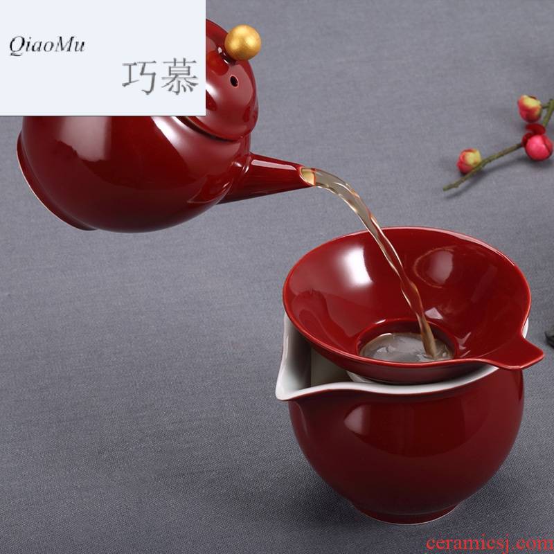 Qiao mu Taiwan FengZiJi red ceramic teapot household filter teapot tea kung fu tea set small clay POTS