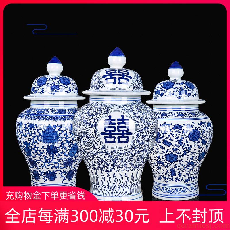 Blue and white porcelain of jingdezhen ceramics general tank large sitting room porch flower arranging implement new Chinese style household decorative furnishing articles