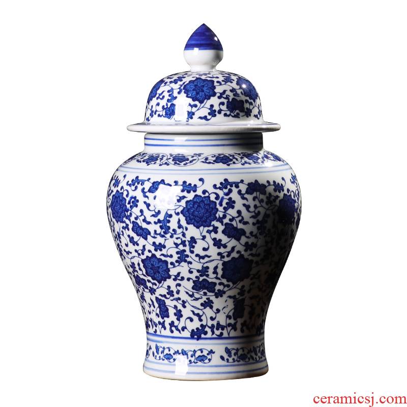 O9 jingdezhen ceramics craft general blue and white porcelain jar storage jar furnishing articles of new Chinese style household, sitting room adornment