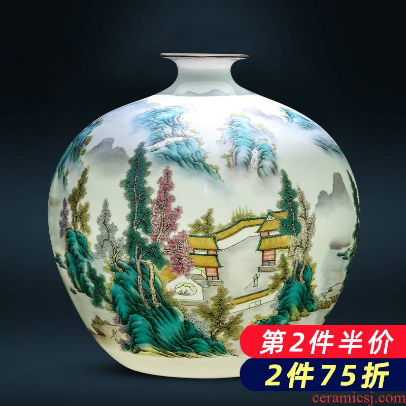 Jingdezhen ceramics pastel landscape thin body new Chinese style household vase office sitting room adornment is placed