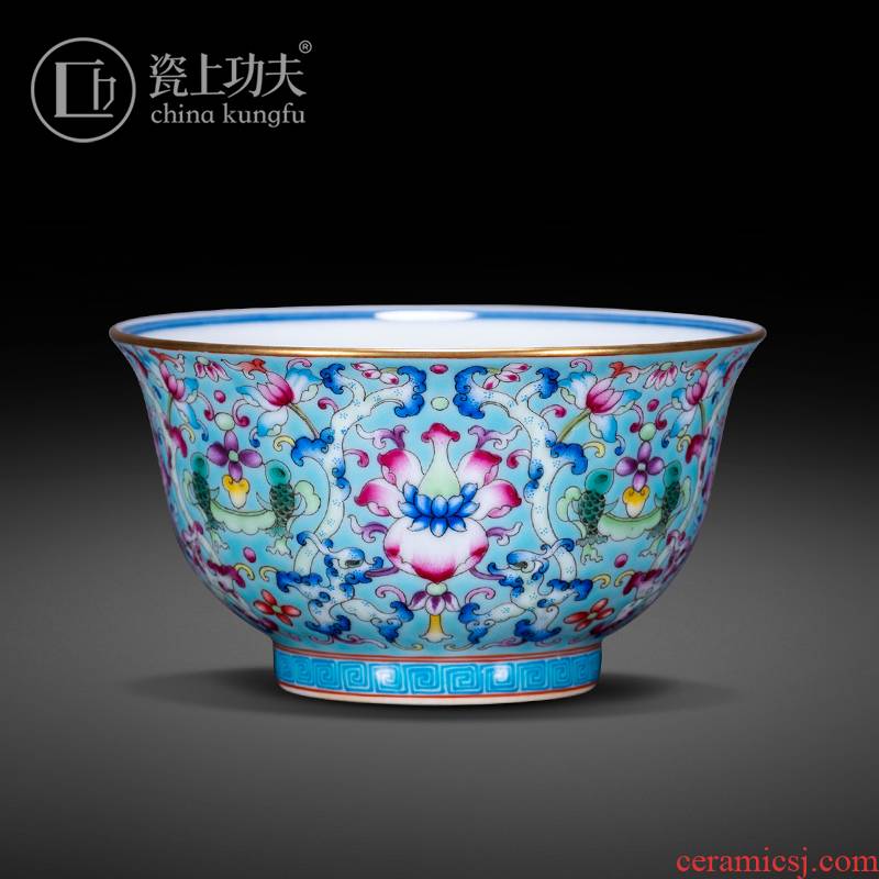 Jingdezhen ceramic flower master hand of blue and white porcelain enamel dragon grain treasure phase CPU kung fu tea cup sample tea cup