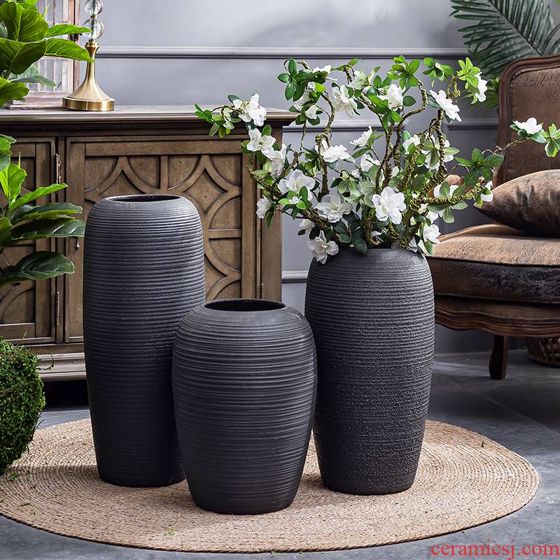 Jingdezhen ceramic big vase retro black flower arranging dried flowers decorative furnishing articles I and contracted sitting room ground POTS