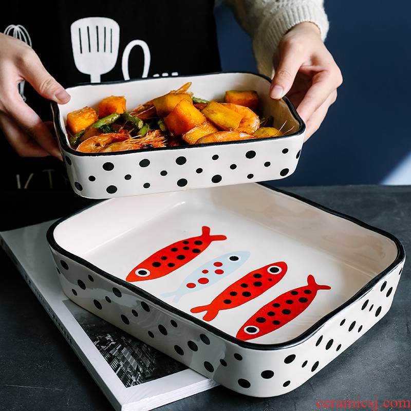 Creative rectangle baking oven with ceramic cheese paella dinner plates with web celebrity food dish deep dish bowl