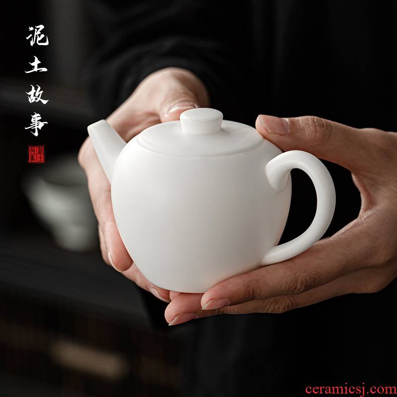 Dehua manual suet jade teapot single pot of white porcelain beauty make tea pot of household, small single tea