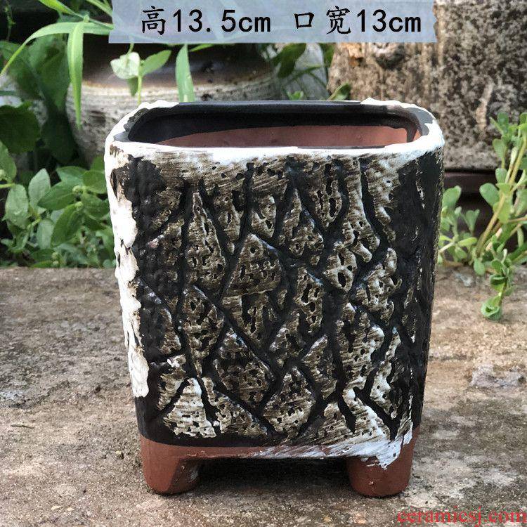 Restore ancient ways air square opening basin meaty plant pot ceramic flower POTS, fleshy contracted character coarse pottery purple flower POTS