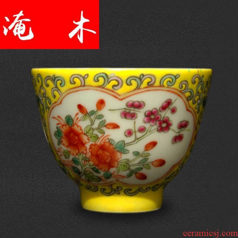 Flooded jingdezhen wood antique collection guangxu dynasty antique hand - made pastel flowers single cup tea cup master CPU