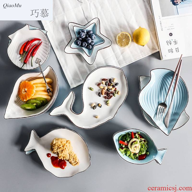 Qiao mu express it in Marine fish shape ceramic plate breakfast tray dish plate of fruit salad bowl dish plate