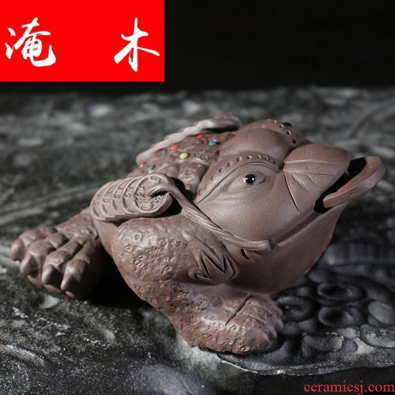 Flooded mu yi xin violet arenaceous three - legged lucky can raise spittor tea pets play kung fu tea set and accessories checking quality