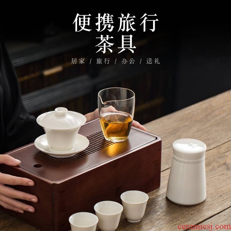 Dehua undressed ore ceramic lard white travel tea set suit portable charter carry portable is suing tourism fast