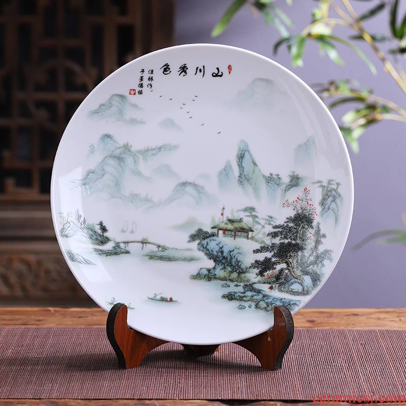 36 cm jingdezhen ceramics hang dish big furnishing articles and sitting room of Chinese style household handicraft decoration decoration plate
