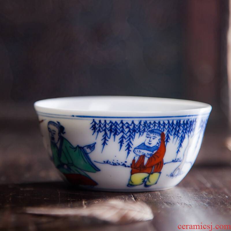 Poly real scene of jingdezhen ceramic color bucket sample tea cup hand - made large master cup of archaize single CPU kung fu tea cups individuals