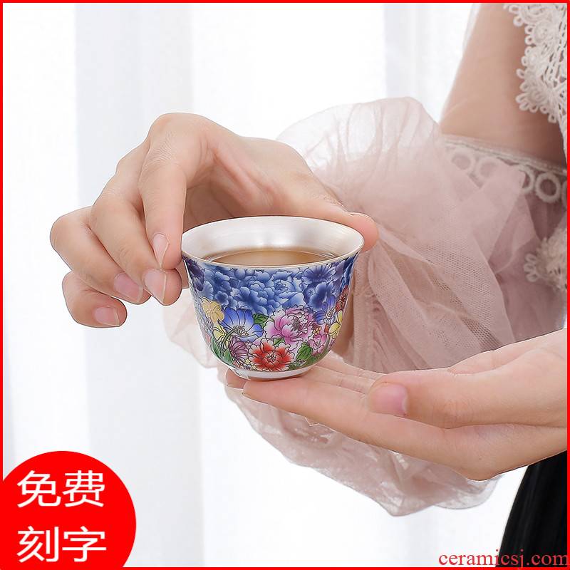 The Sample tea cup jingdezhen colored enamel silver cup tea kungfu tea cup single cup silver checking coppering. As silver master CPU