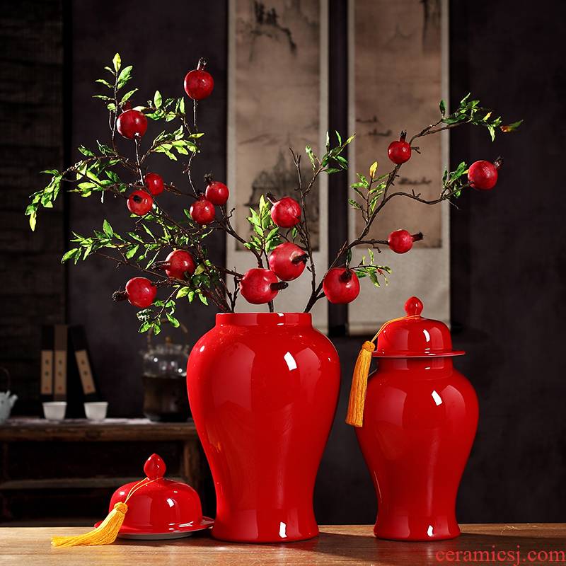 Jingdezhen ceramic tank storage tank general red vase of new Chinese style living room TV ark adornment desktop furnishing articles