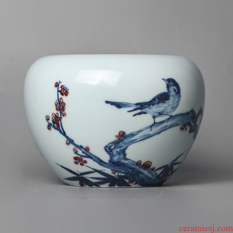 Jingdezhen blue and white youligong pure manual washing water jar Lin Yuehong hand - made ceramic pen XiCha machine for tea accessories