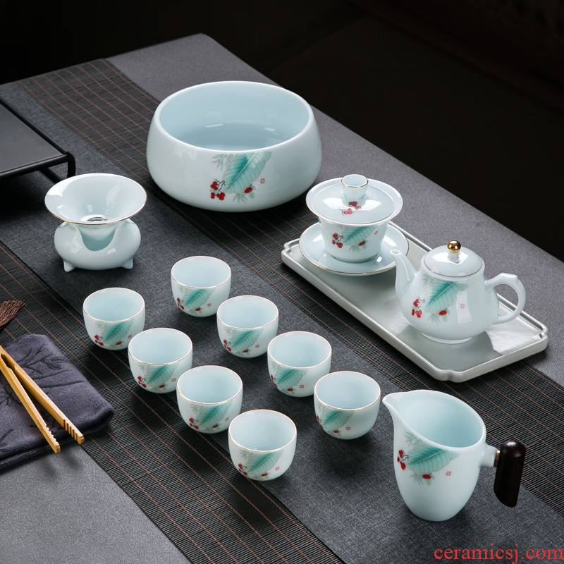 Tea set Tea service household contracted suet jade white porcelain of jingdezhen ceramics kongfu Tea tureen teapot