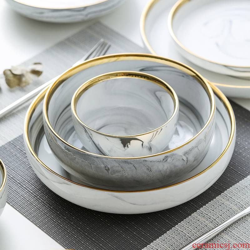 Qiao mu MLJ northern wind up phnom penh marble ceramic tableware plate dishes suit household food dish bowl soup bowl