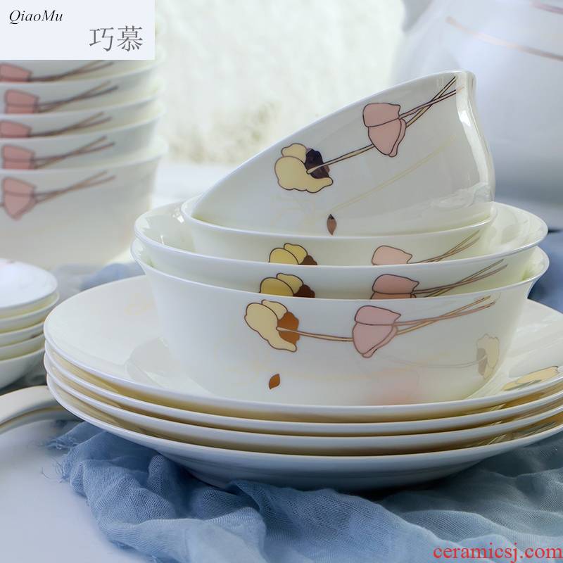 Qiam qiao mu 56 skull porcelain tableware suit dishes home dishes suit contracted and pure and fresh and jingdezhen ceramics