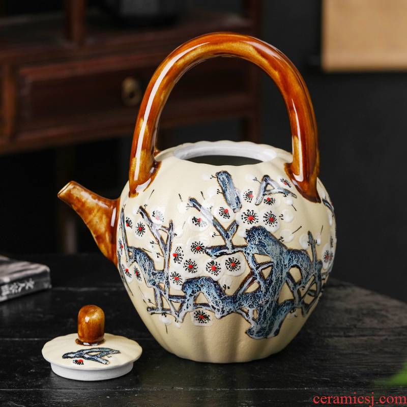 Chinese style coarse pottery teapot jingdezhen ceramic rich ancient frame furnishing articles domestic large capacity of classical Chinese creative large wind