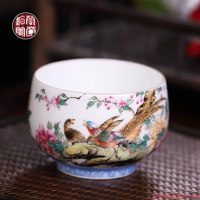 Jingdezhen ceramic kung fu tea cup pure manual colored enamel hand - made master cup getting thin foetus meditation cup single cup size