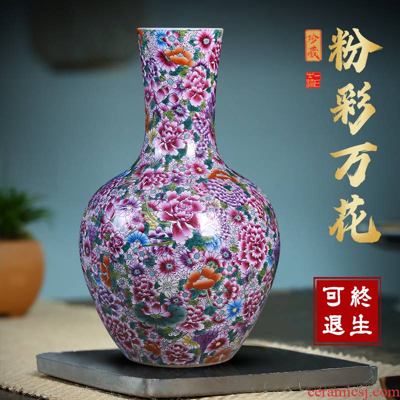 Jingdezhen ceramic vase on the celestial sphere pastel large sitting room be born Chinese style household decorative flower arranging office furnishing articles