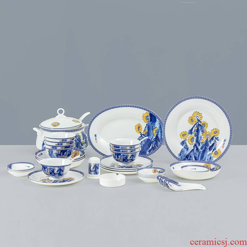 Jade BaiLingLong jingdezhen ceramic bowl set home dishes Chinese dishes contracted plate