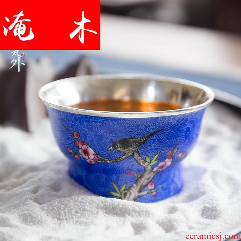 Submerged wood colored enamel kung fu tea cups of jingdezhen ceramic/sterling silver steak hand - made master famille rose tea set sample tea cup