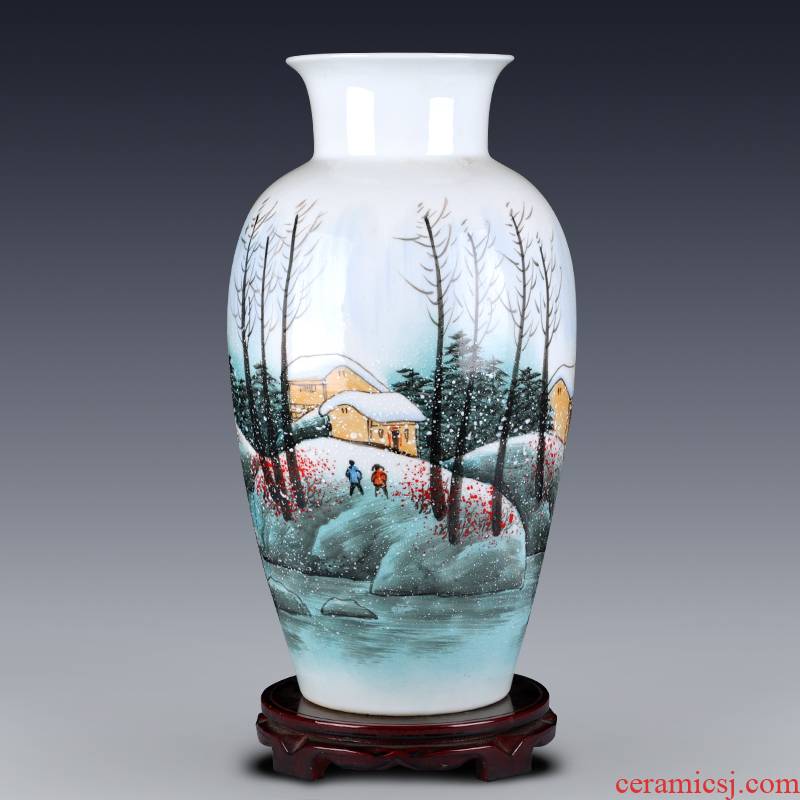 Jingdezhen ceramics hand - made vases large famous checking art furnishing articles sitting room of the new Chinese style household adornment