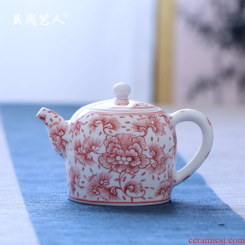 Jingdezhen ceramic hand - made under the glaze the teapot in the glaze red peony kung fu tea set dahongpao tea