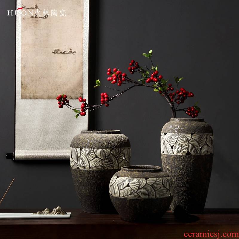Manual pottery coarse TaoHua restoring ancient ways is the dried flower arranging furnishing articles zen tea room vases, ceramic flower pot clay POTS
