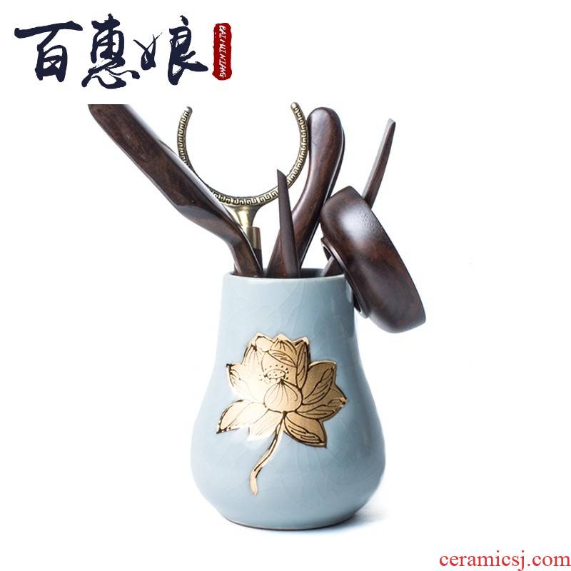 (niang tea six gentleman coarse pottery craft pen container 6 gentleman barrel gold craft ceramic kung fu tea tea
