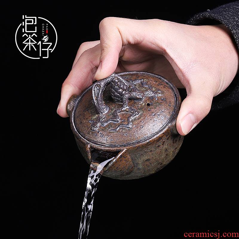 Tea seed coarse pottery firewood pure manual Japanese small hand grasp the teapot lid bowl of kung fu Tea set single pot of restoring ancient ways of household