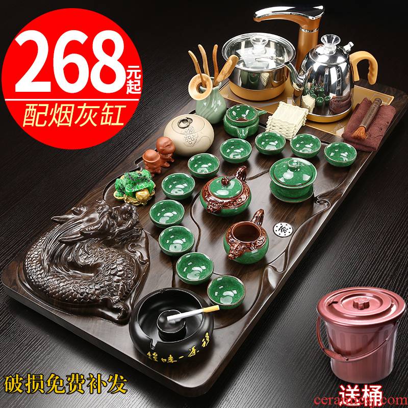 Hui shi ceramic kung fu tea set suit household contracted magnetic electric furnace tea cups tea complete set of solid wood tea tray