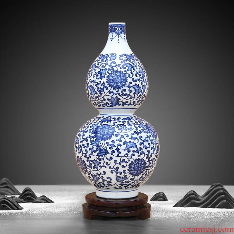 Jingdezhen blue and white porcelain vase bound branch lotus ceramics grain gourd bottle of feng shui furnishing articles furnishing articles sitting room adornment