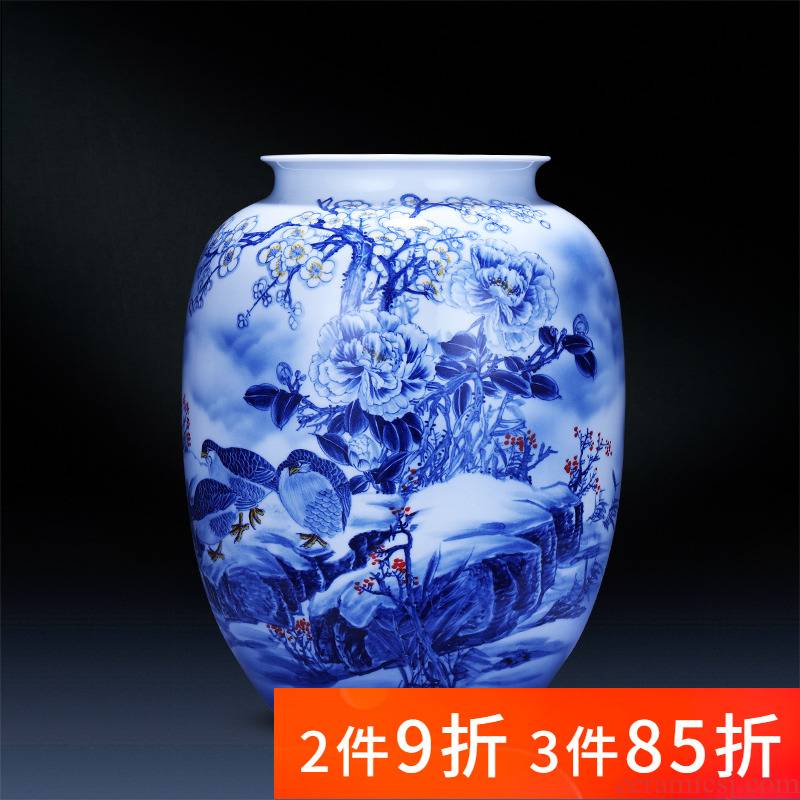 Jingdezhen ceramics hand - made of blue and white porcelain vase big bottles of the sitting room TV cabinet decoration of Chinese style household furnishing articles