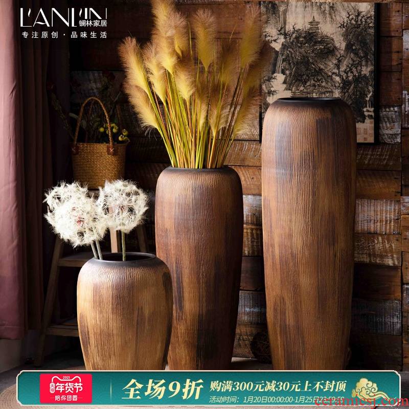 Retro ceramic vase large landing zen rural home sitting room porch soft outfit dried flower adornment furnishing articles
